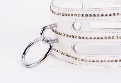 DEVIL STICKS - DESIGNER TRAINGO COLLAR MADE IN CALF SOFTY LEATHER WHITE