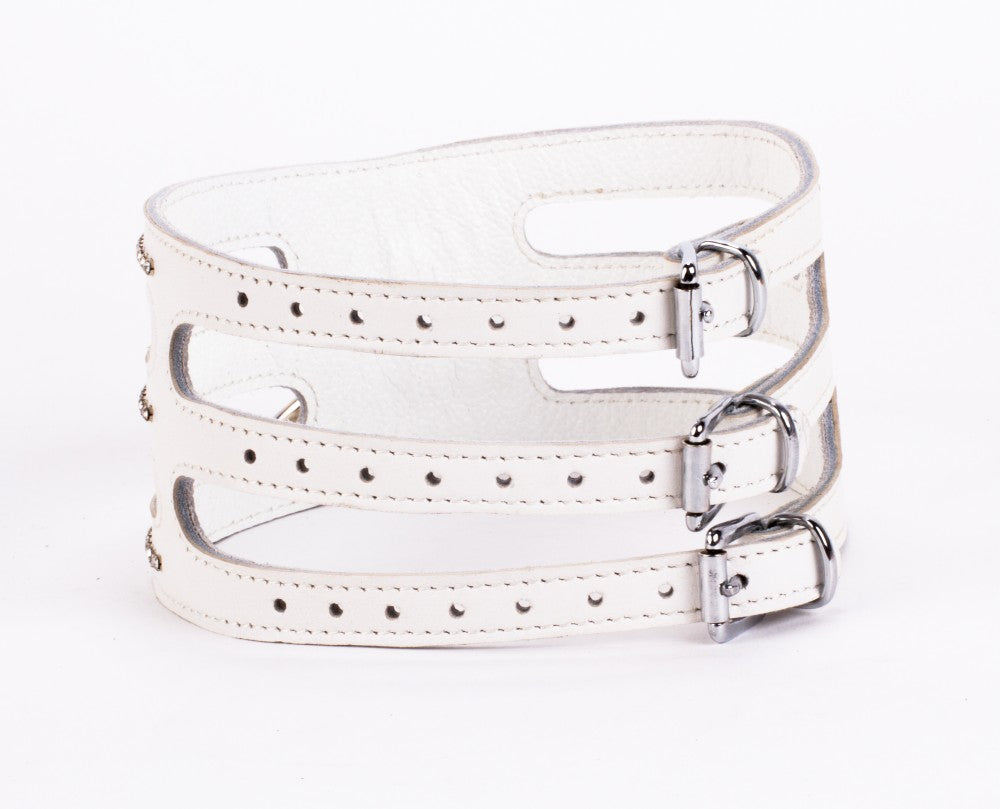 DEVIL STICKS - DESIGNER TRAINGO COLLAR MADE IN CALF SOFTY LEATHER WHITE