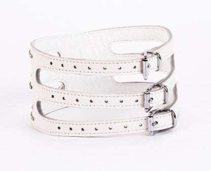 DEVIL STICKS - DESIGNER TRAINGO COLLAR MADE IN CALF SOFTY LEATHER WHITE