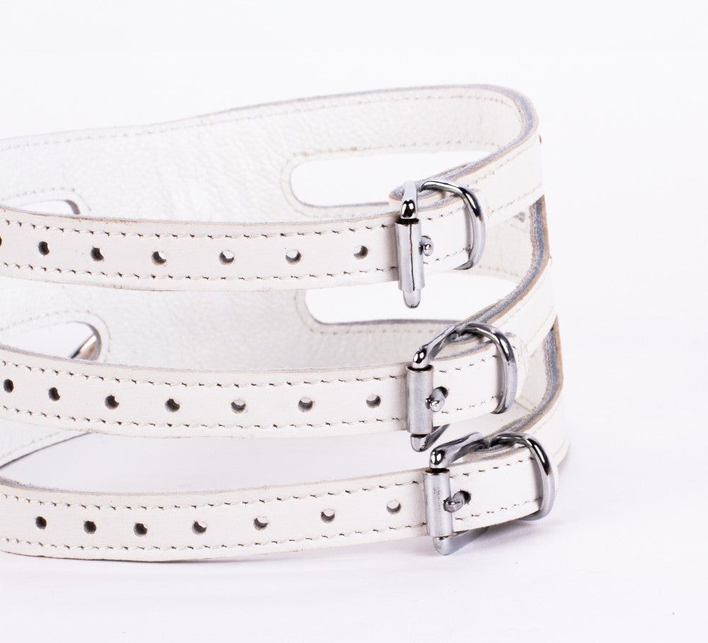 DEVIL STICKS - DESIGNER TRAINGO COLLAR MADE IN CALF SOFTY LEATHER WHITE