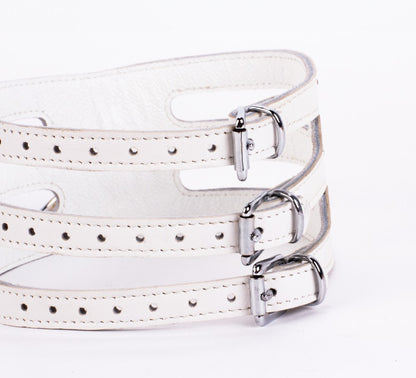 DEVIL STICKS - DESIGNER TRAINGO COLLAR MADE IN CALF SOFTY LEATHER WHITE