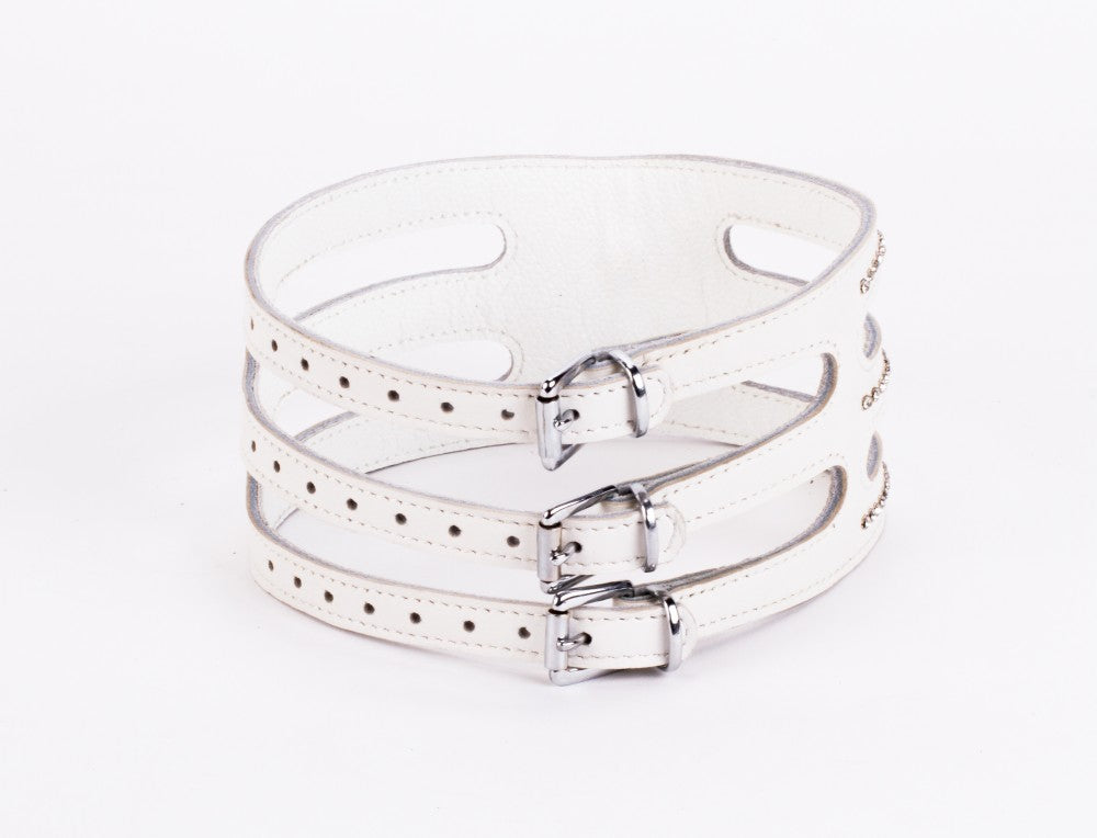 DEVIL STICKS - DESIGNER TRAINGO COLLAR MADE IN CALF SOFTY LEATHER WHITE