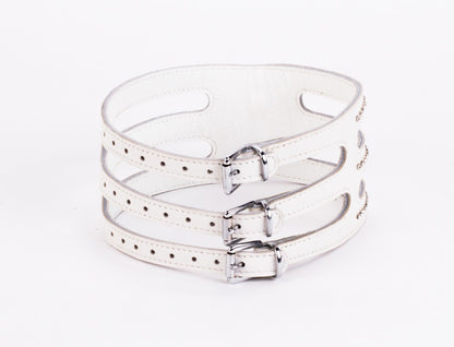 DEVIL STICKS - DESIGNER TRAINGO COLLAR MADE IN CALF SOFTY LEATHER WHITE