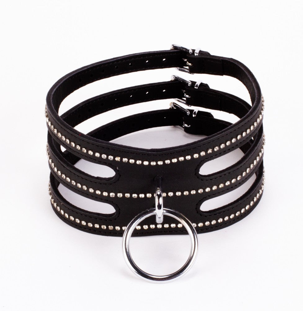 DEVIL STICKS - DESIGNER TRAINGO COLLAR MADE IN CALF SOFTY LEATHER BLACK