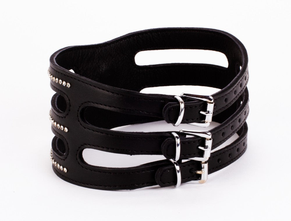 DEVIL STICKS - DESIGNER TRAINGO COLLAR MADE IN CALF SOFTY LEATHER BLACK