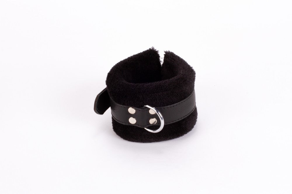 DEVIL STICKS - HANDCUFF DESIGN MADE IN CALF SOFTY LEATHER AND PUFFED FUR BLACK
