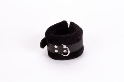 DEVIL STICKS - HANDCUFF DESIGN MADE IN CALF SOFTY LEATHER AND PUFFED FUR BLACK