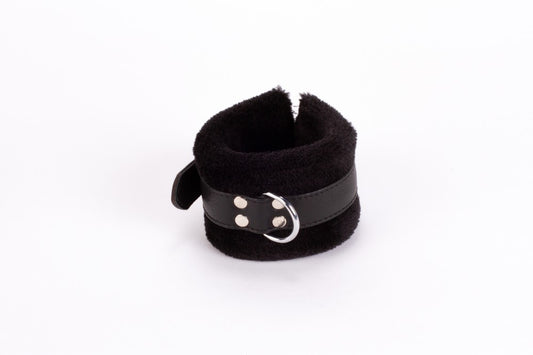 DEVIL STICKS - HANDCUFF DESIGN MADE IN CALF SOFTY LEATHER AND PUFFED FUR BLACK