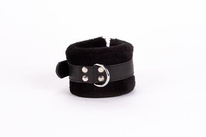 DEVIL STICKS - HANDCUFF DESIGN MADE IN CALF SOFTY LEATHER AND PUFFED FUR BLACK