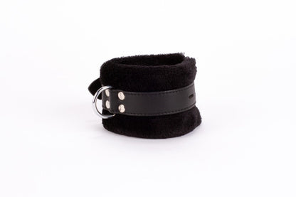 DEVIL STICKS - HANDCUFF DESIGN MADE IN CALF SOFTY LEATHER AND PUFFED FUR BLACK
