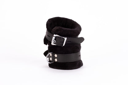 DEVIL STICKS - HANDCUFF DESIGN MADE IN CALF SOFTY LEATHER AND PUFFED FUR BLACK