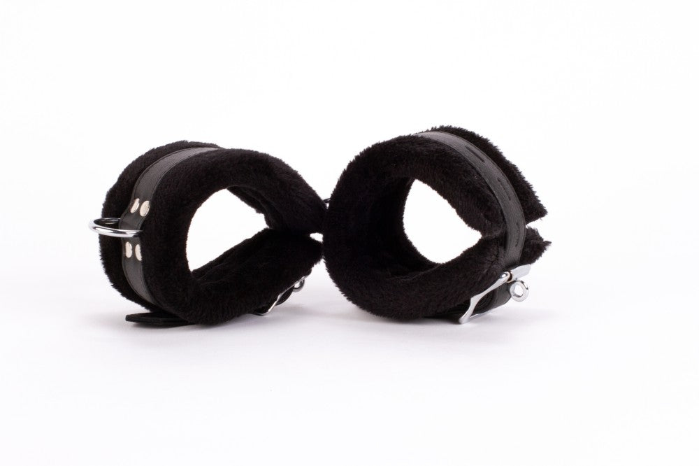 DEVIL STICKS - HANDCUFF DESIGN MADE IN CALF SOFTY LEATHER AND PUFFED FUR BLACK
