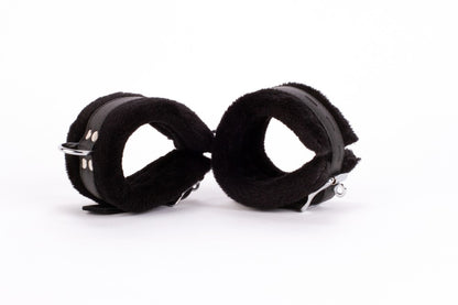 DEVIL STICKS - HANDCUFF DESIGN MADE IN CALF SOFTY LEATHER AND PUFFED FUR BLACK