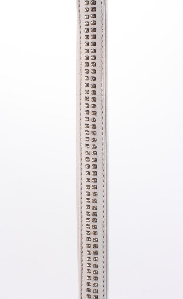 DEVIL STICKS - LAMB LEATHER HANDLE WITH 2 ROWS OF SMALL RHINESTONES AND METAL CHAIN WHITE