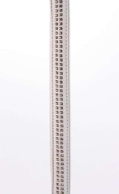 DEVIL STICKS - LAMB LEATHER HANDLE WITH 2 ROWS OF SMALL RHINESTONES AND METAL CHAIN WHITE