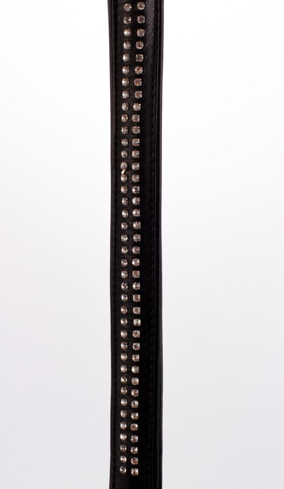 DEVIL STICKS - LAMB LEATHER HANDLE WITH 2 ROWS OF SMALL RHINESTONES AND METAL CHAIN BLACK