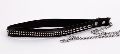 DEVIL STICKS - LAMB LEATHER HANDLE WITH 2 ROWS OF SMALL RHINESTONES AND METAL CHAIN BLACK