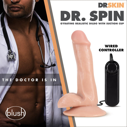 DR. SKIN DR. SPIN 6 IN. GYRATING REALISTIC DILDO WITH BALLS BEIGE