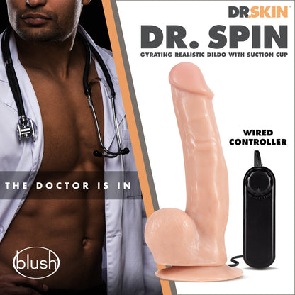 BLUSH - DR. SKIN DR. SPIN 8.5 IN. GYRATING REALISTIC DILDO WITH BALLS BEIGE
