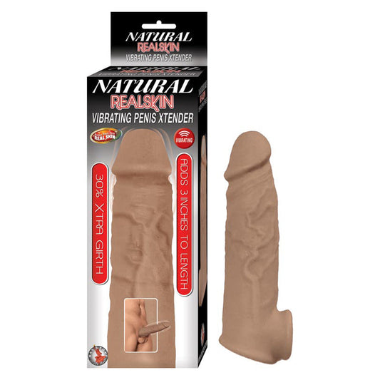 NATURAL REALSKIN VIBRATING PENIS XTENDER - BROWN