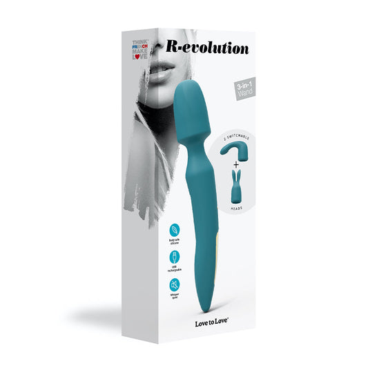 LOVE TO LOVE R-EVOLUTION RECHARGEABLE 3-IN-1 WAND VIBRATOR BLUE