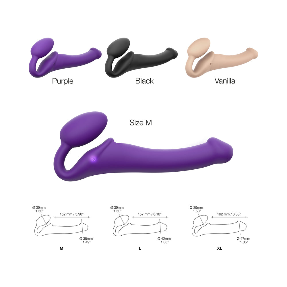 STRAP-ON-ME RECHARGEABLE REMOTE-CONTROLLED SILICONE VIBRATING BENDABLE STRAP-ON PURPLE M