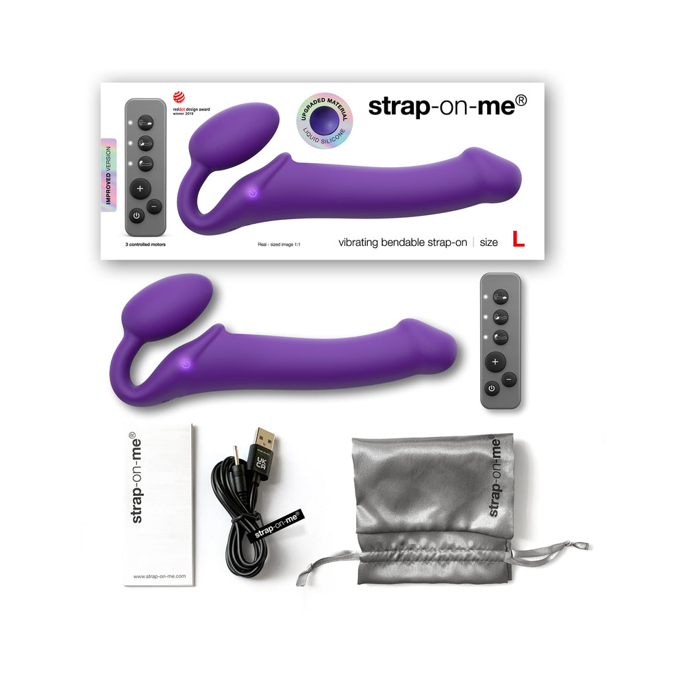 STRAP-ON-ME RECHARGEABLE REMOTE-CONTROLLED SILICONE VIBRATING BENDABLE STRAP-ON PURPLE L