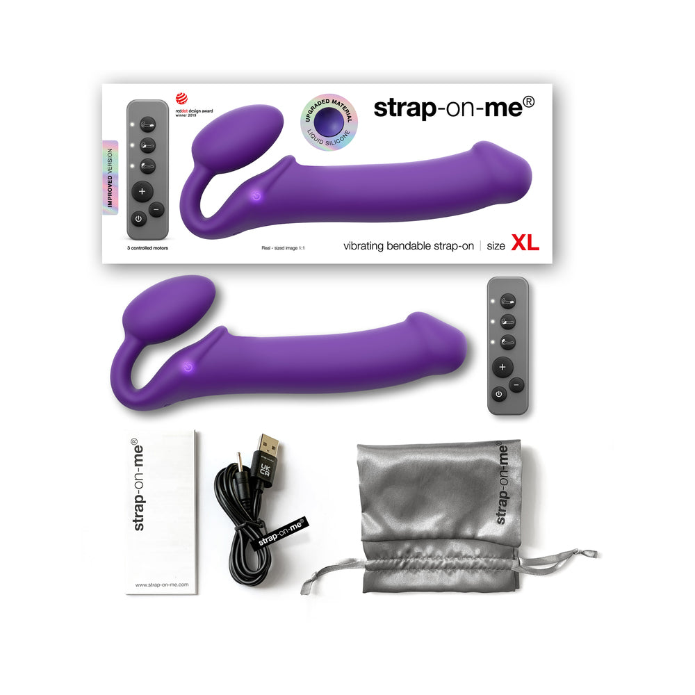 STRAP-ON-ME RECHARGEABLE REMOTE-CONTROLLED SILICONE VIBRATING BENDABLE STRAP-ON PURPLE XL