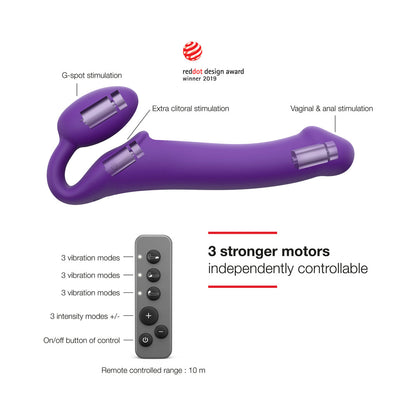 STRAP-ON-ME RECHARGEABLE REMOTE-CONTROLLED SILICONE VIBRATING BENDABLE STRAP-ON PURPLE XL