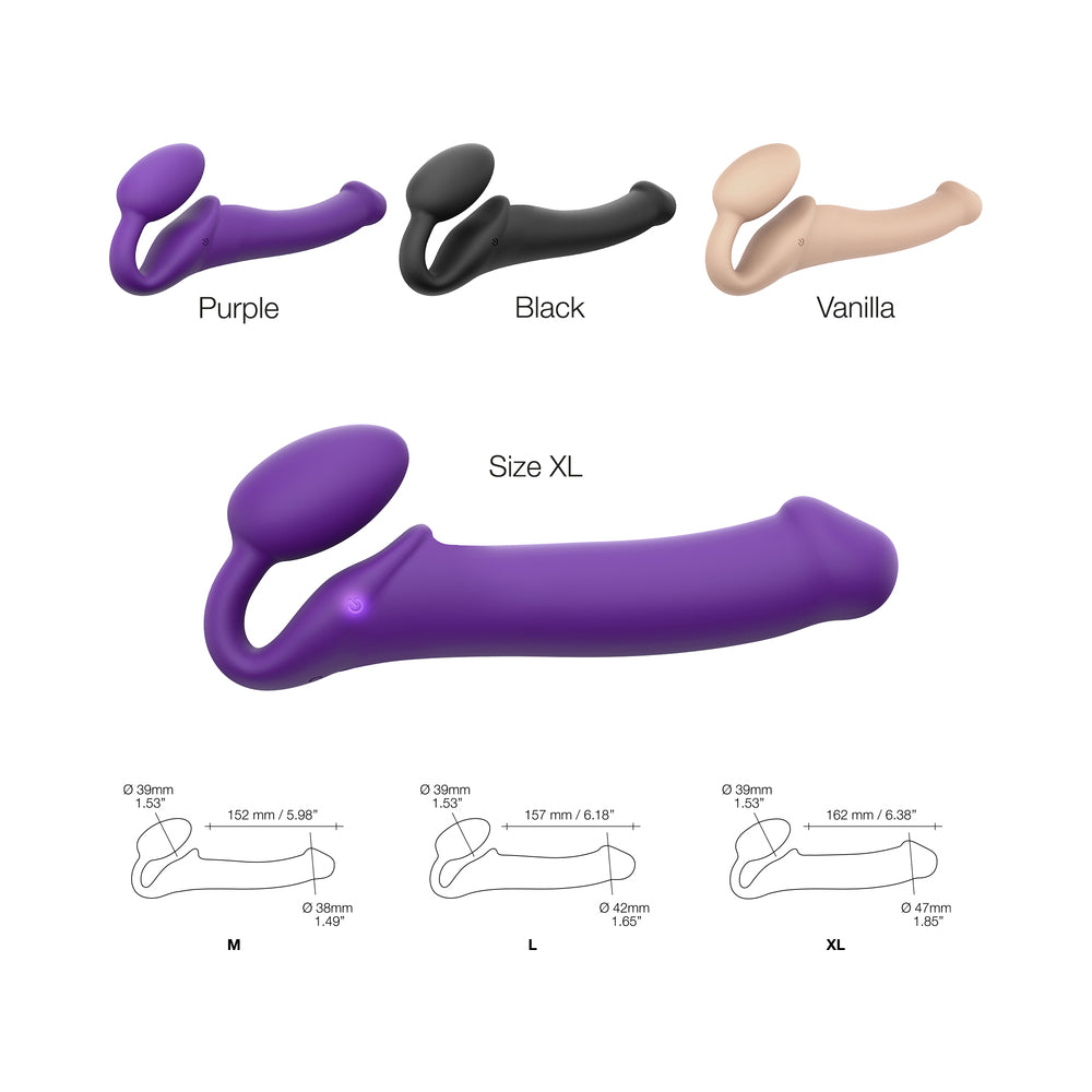 STRAP-ON-ME RECHARGEABLE REMOTE-CONTROLLED SILICONE VIBRATING BENDABLE STRAP-ON PURPLE XL