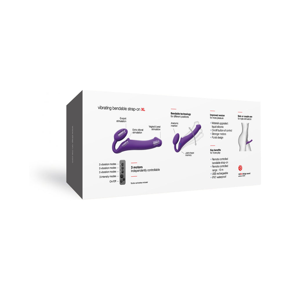 STRAP-ON-ME RECHARGEABLE REMOTE-CONTROLLED SILICONE VIBRATING BENDABLE STRAP-ON PURPLE XL