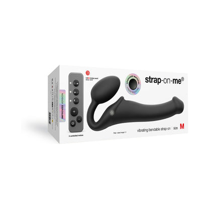 STRAP-ON-ME RECHARGEABLE REMOTE-CONTROLLED SILICONE VIBRATING BENDABLE STRAP-ON BLACK M