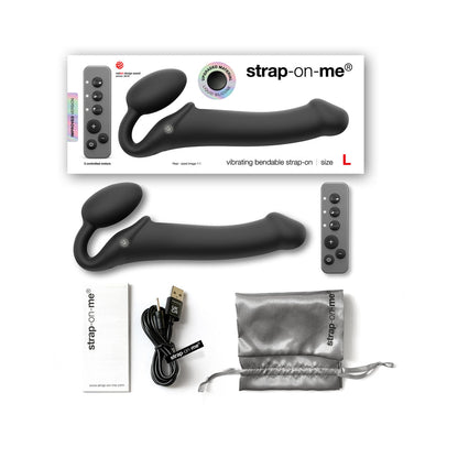 STRAP-ON-ME RECHARGEABLE REMOTE-CONTROLLED SILICONE VIBRATING BENDABLE STRAP-ON BLACK L