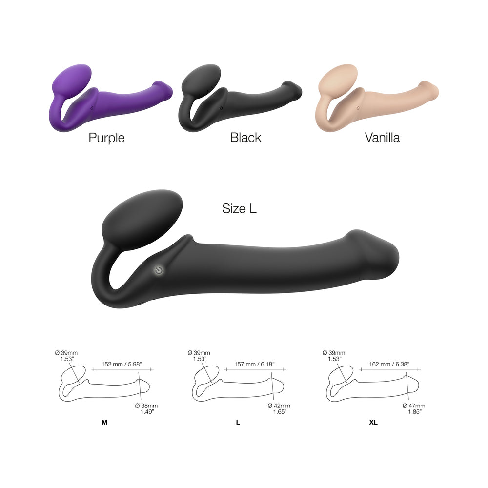 STRAP-ON-ME RECHARGEABLE REMOTE-CONTROLLED SILICONE VIBRATING BENDABLE STRAP-ON BLACK L
