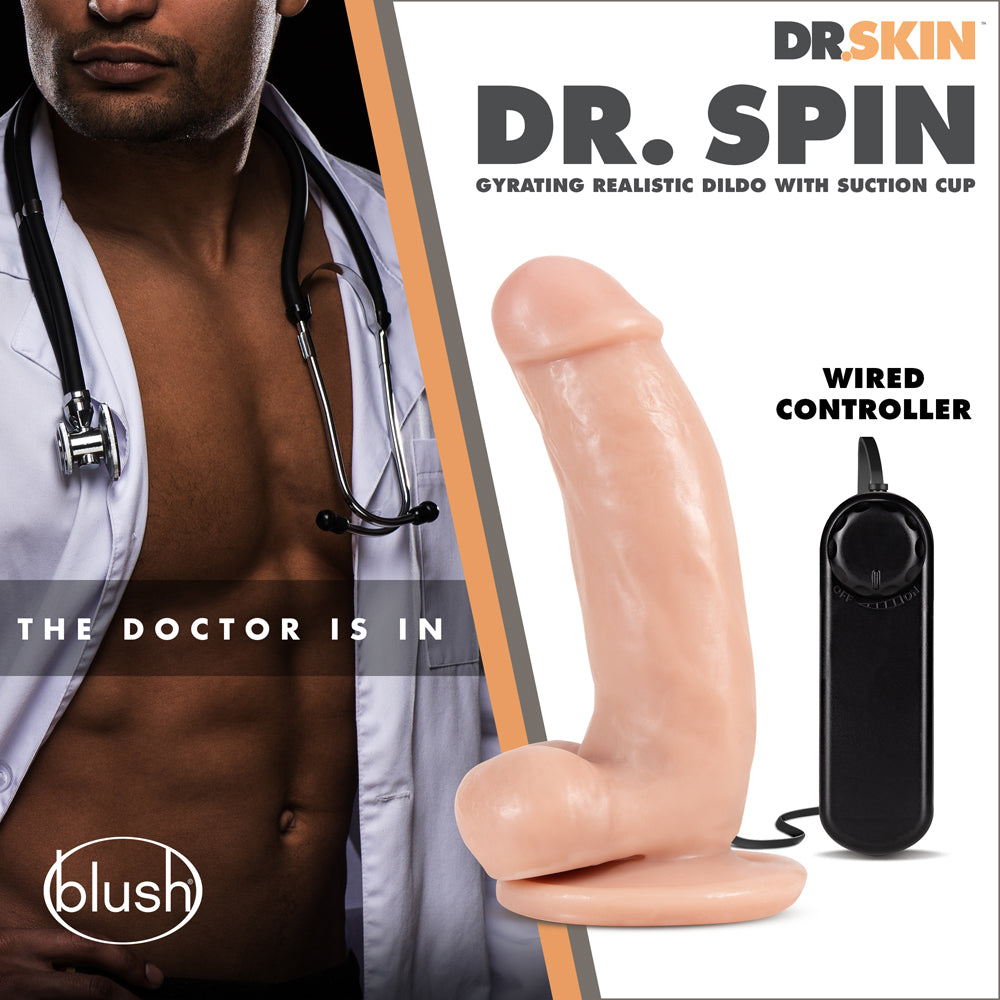 DR. SKIN DR. SPIN 7 IN. GYRATING REALISTIC DILDO WITH BALLS BEIGE