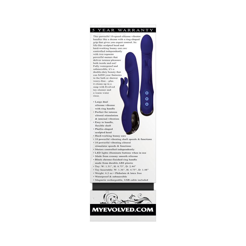 EVOLVED - BUNNY BUDDY RECHARGEABLE SILICONE RABBIT VIBRATOR BLUE