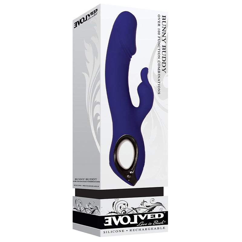 EVOLVED BUNNY BUDDY RECHARGEABLE SILICONE RABBIT VIBRATOR BLUE