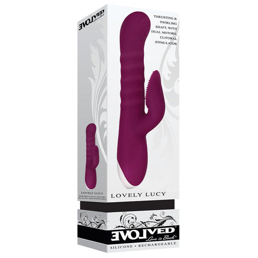 EVOLVED - LOVELY LUCY RECHARGEABLE THRUSTING SILICONE DUAL STIMULATOR BURGUNDY