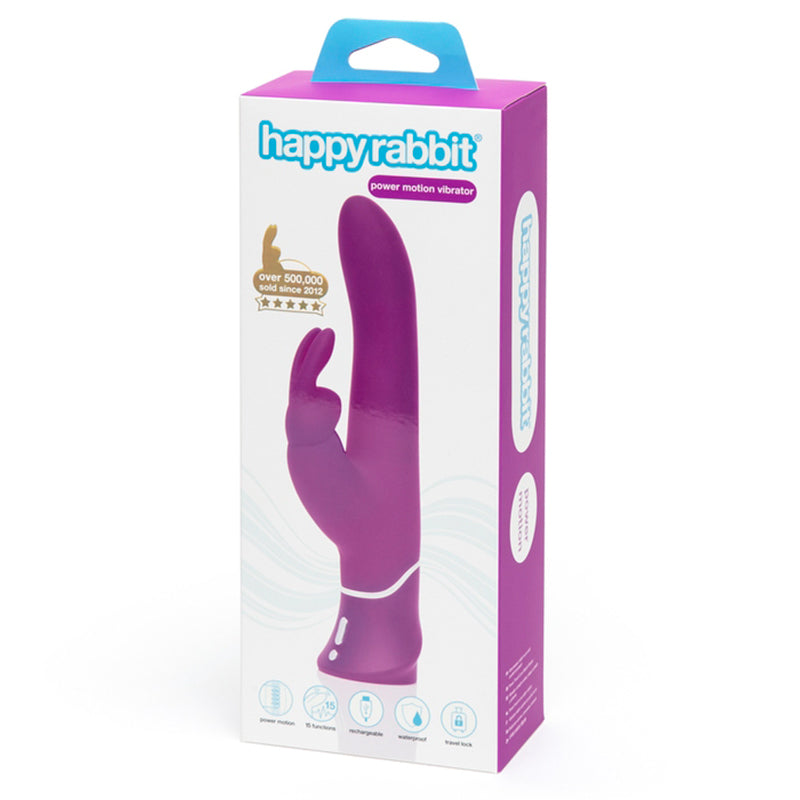 HAPPY RABBIT - POWER MOTION RECHARGEABLE SILICONE RABBIT VIBRATOR PURPLE