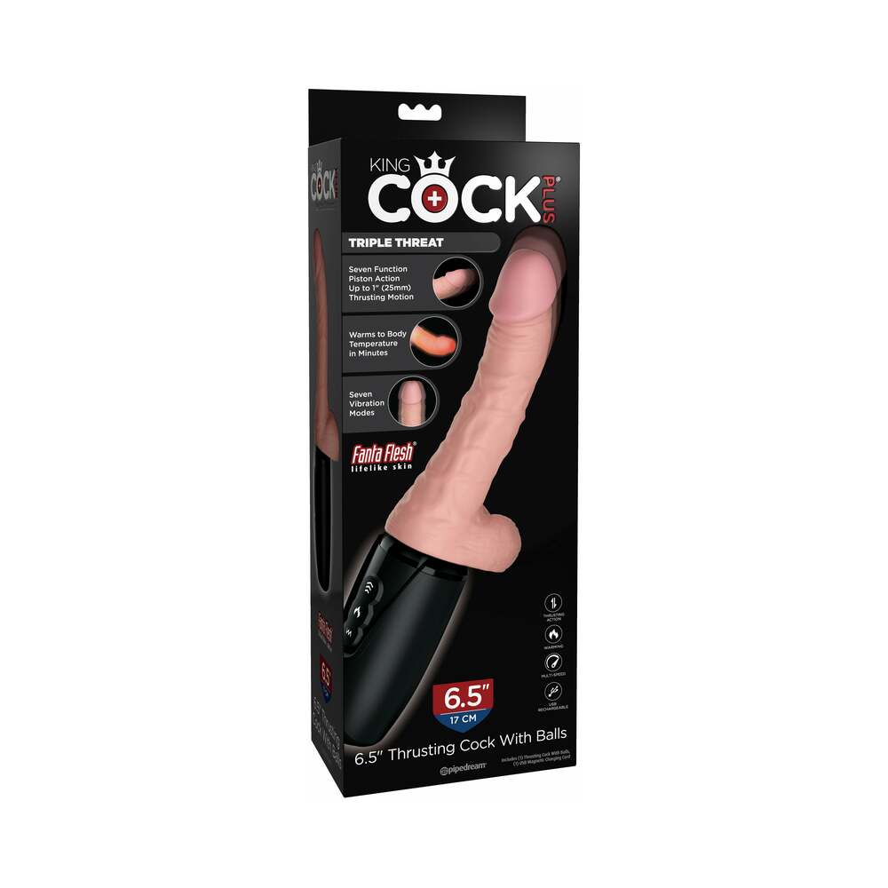 KING COCK PLUS 6.5 IN. THRUSTING COCK WITH BALLS RECHARGEABLE REALISTIC VIBRATOR BEIGE