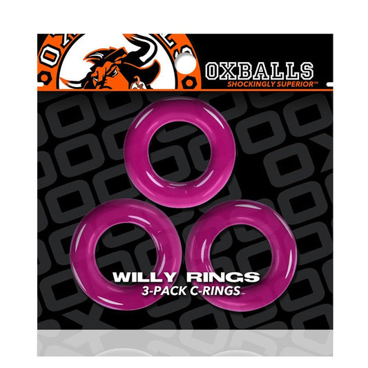 OXBALLS - ANILLOS PARA PENE WILLY RINGS PAQUETE DE 3 TALLA ÚNICA ROSA FUERTE