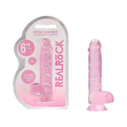 SHOTS - REALROCK CRYSTAL CLEAR REALISTIC 6 IN. DILDO WITH BALLS AND SUCTION CUP BLUE