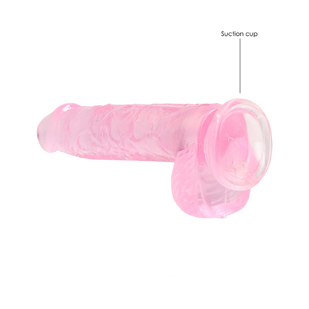 REALROCK CRYSTAL CLEAR REALISTIC 6 IN. DILDO WITH BALLS AND SUCTION CUP PINK