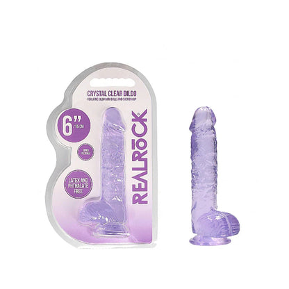 REALROCK CRYSTAL CLEAR REALISTIC 6 IN. DILDO WITH BALLS AND SUCTION CUP PURPLE