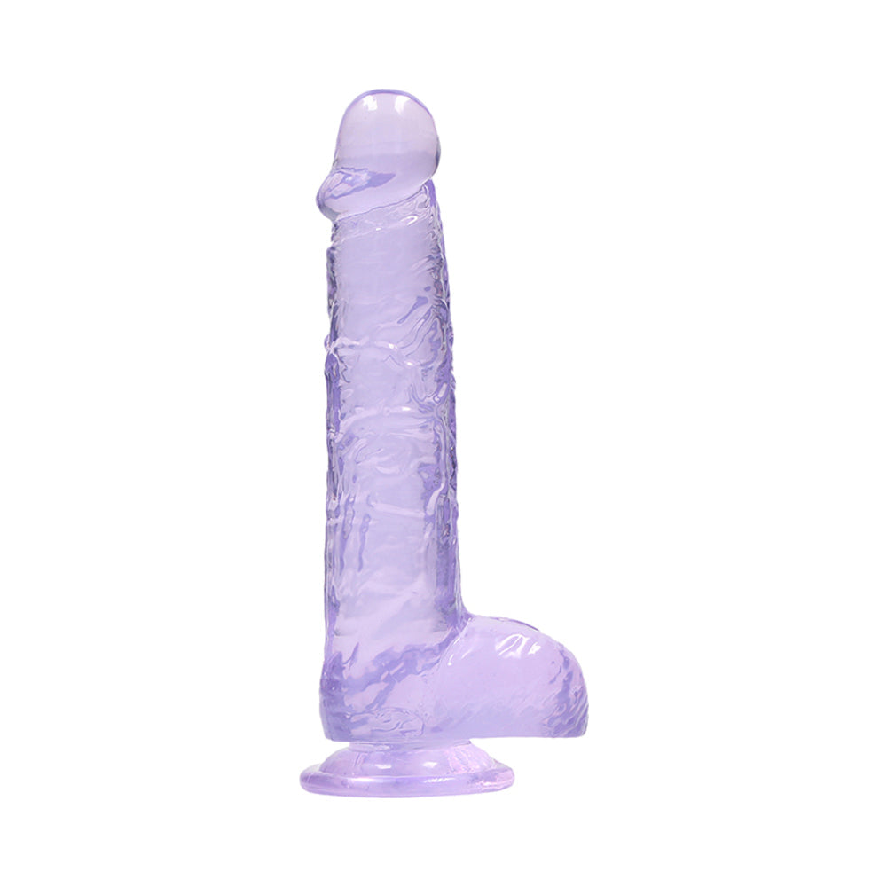 REALROCK CRYSTAL CLEAR REALISTIC 6 IN. DILDO WITH BALLS AND SUCTION CUP PURPLE