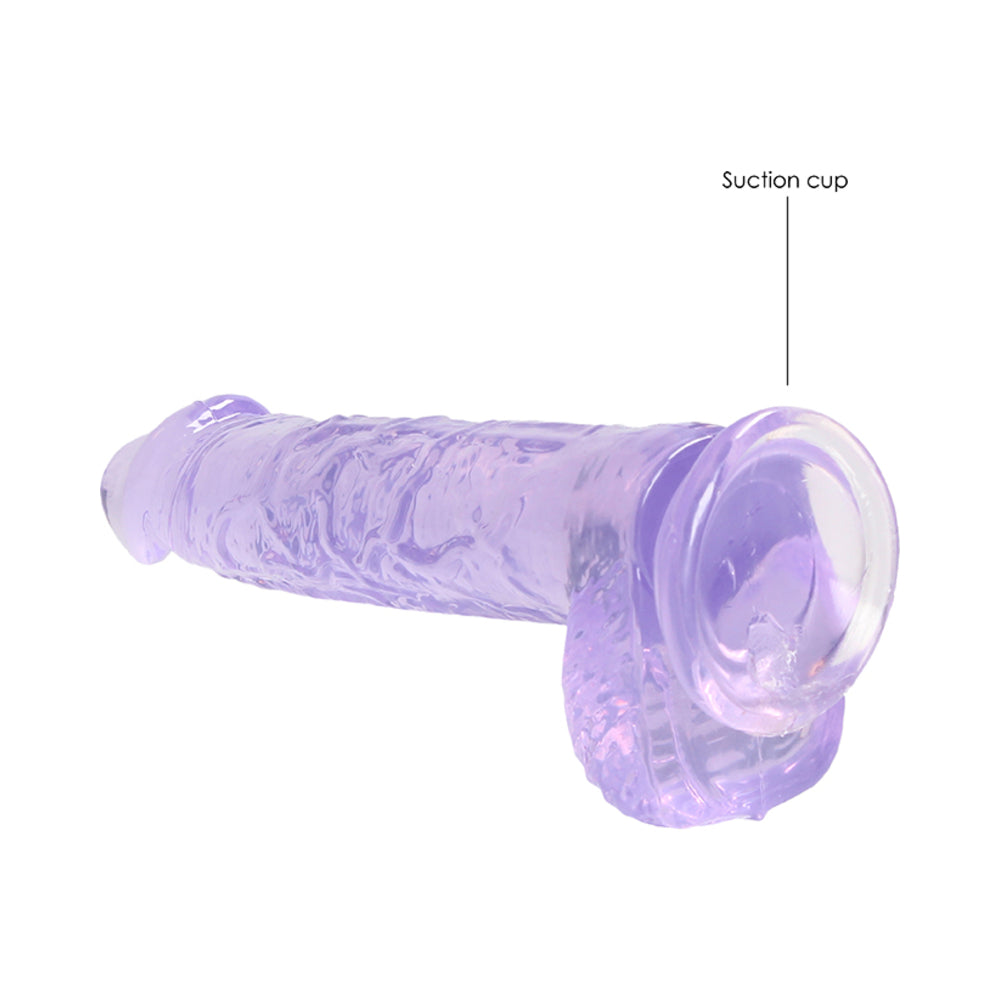 REALROCK CRYSTAL CLEAR REALISTIC 6 IN. DILDO WITH BALLS AND SUCTION CUP PURPLE