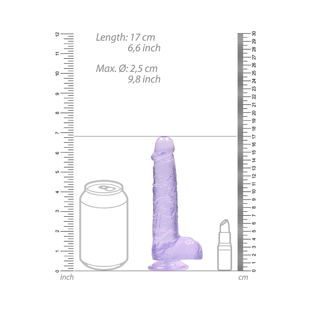 REALROCK CRYSTAL CLEAR REALISTIC 6 IN. DILDO WITH BALLS AND SUCTION CUP PURPLE