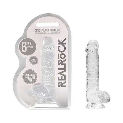 SHOTS - REALROCK CRYSTAL CLEAR REALISTIC 6 IN. DILDO WITH BALLS AND SUCTION CUP PURPLE