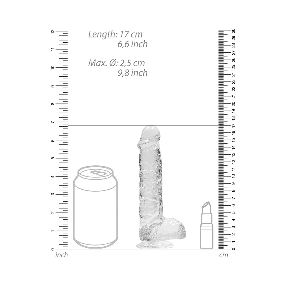 SHOTS - REALROCK CRYSTAL CLEAR REALISTIC 6 IN. DILDO WITH BALLS AND SUCTION CUP PURPLE