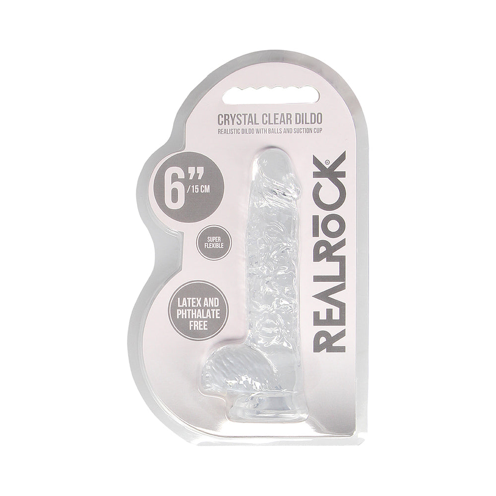 SHOTS - REALROCK CRYSTAL CLEAR REALISTIC 6 IN. DILDO WITH BALLS AND SUCTION CUP CLEAR
